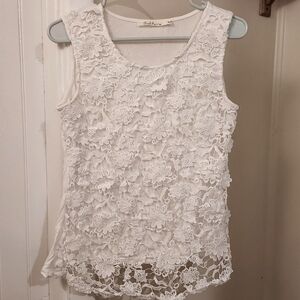 Solitaire White Floral Lace Sleeveless Blouse Women's M